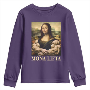 Funny Mona Lifta Muscle Mona Lisa Bodybuilding Fitness Gym Lover Youth Sweatshirt TS11 Purple Print Your Wear