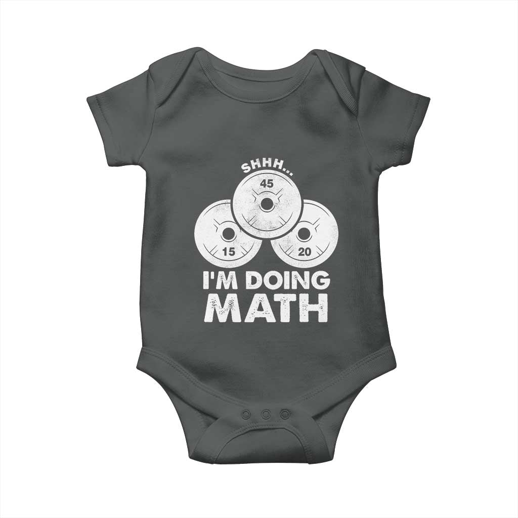 Funny Shhh I Am Doing Math Weightlifting Workout Training Baby Onesie TS11 Dark Heather Print Your Wear
