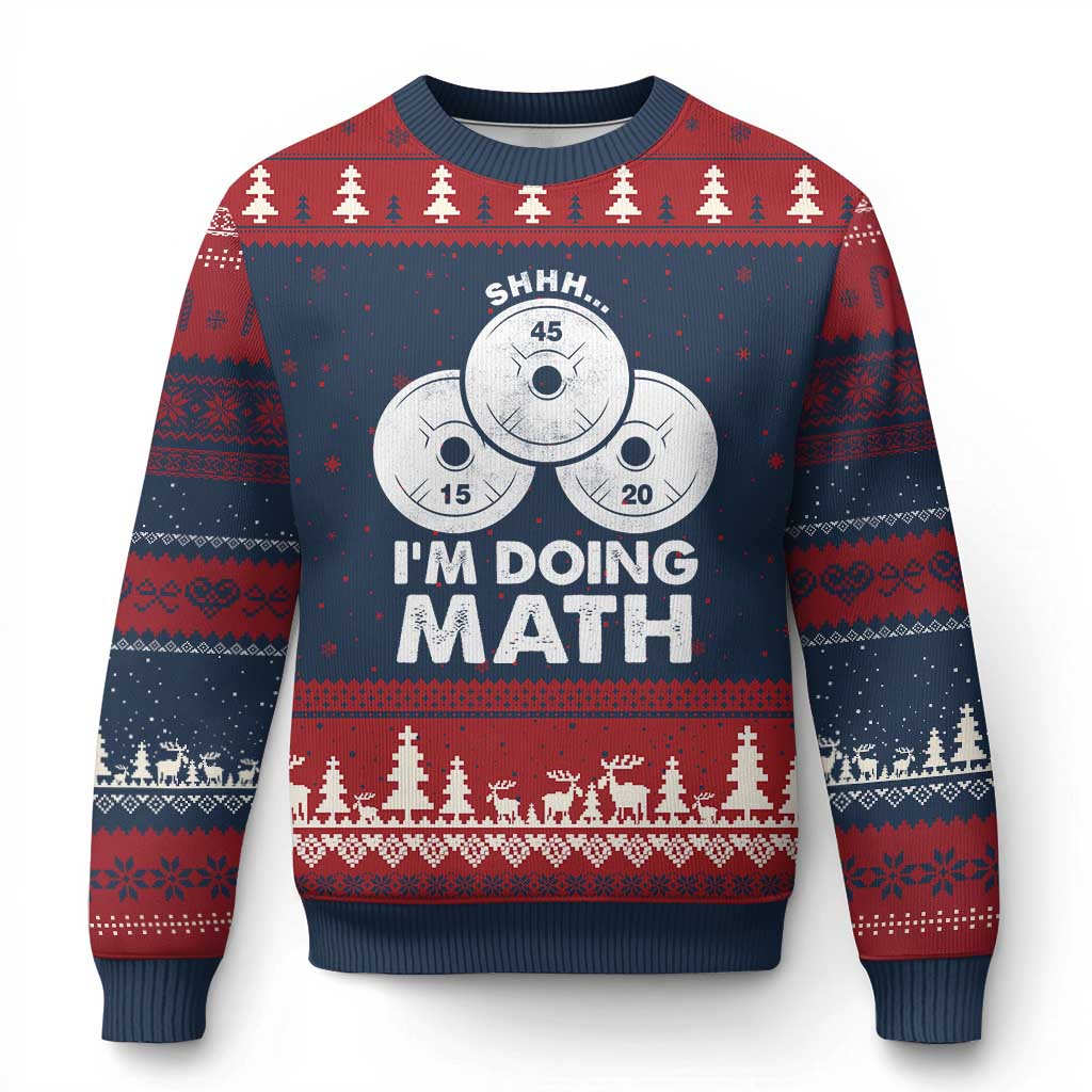 Funny Shhh I Am Doing Math Weightlifting Workout Training Ugly Christmas Sweater TS11 Navy Red Print Your Wear