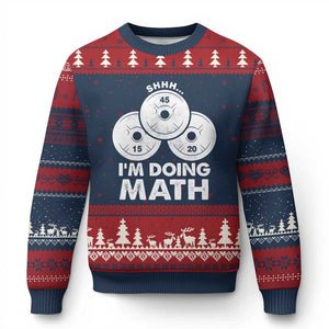 Funny Shhh I Am Doing Math Weightlifting Workout Training Ugly Christmas Sweater TS11 Navy Red Print Your Wear