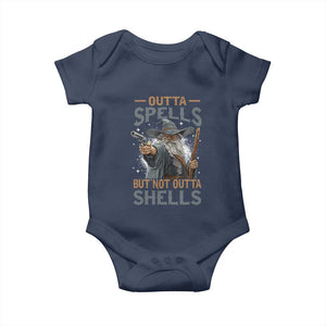 Outta Spells But Not Outta Shells Baby Onesie Funny Fantasy Meme TS11 Navy Print Your Wear