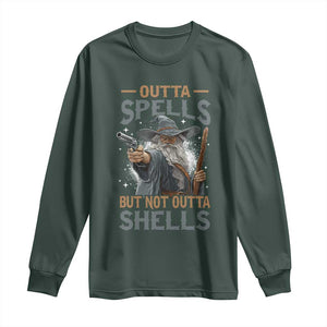 Outta Spells But Not Outta Shells Long Sleeve Shirt Funny Fantasy Meme TS11 Dark Forest Green Print Your Wear