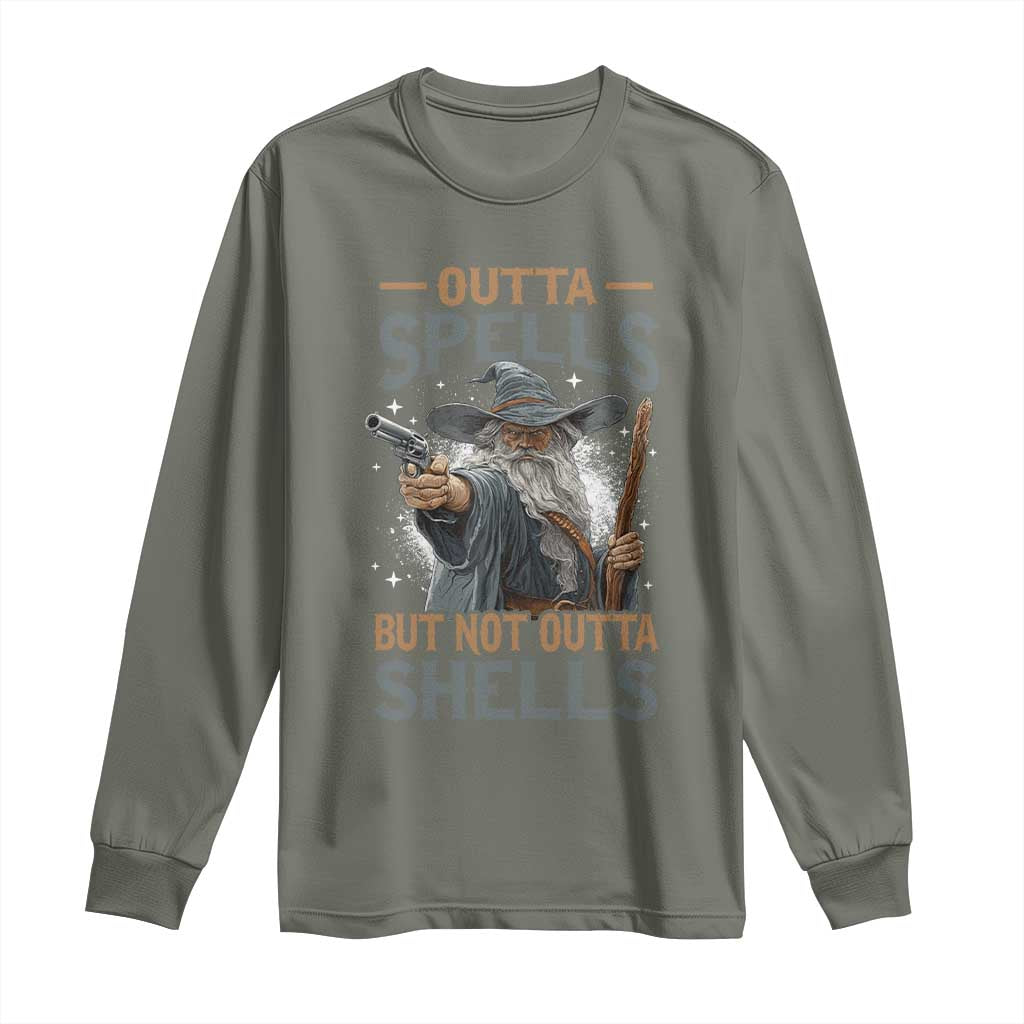 Outta Spells But Not Outta Shells Long Sleeve Shirt Funny Fantasy Meme TS11 Military Green Print Your Wear