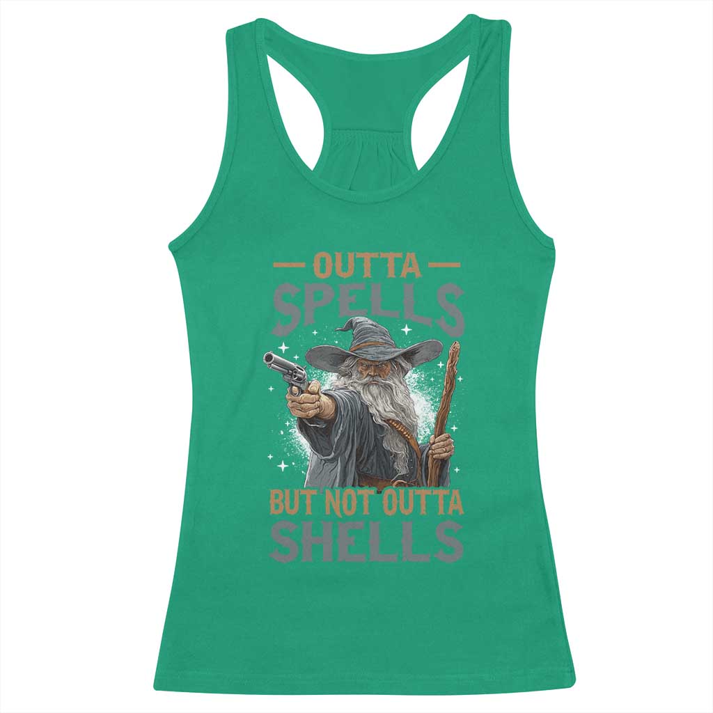 Outta Spells But Not Outta Shells Racerback Tank Top Funny Fantasy Meme TS11 Irish Green Print Your Wear