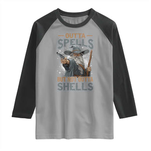 Outta Spells But Not Outta Shells Raglan Shirt Funny Fantasy Meme TS11 Sport Gray Black Print Your Wear