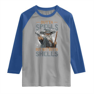 Outta Spells But Not Outta Shells Raglan Shirt Funny Fantasy Meme TS11 Sport Gray Royal Print Your Wear