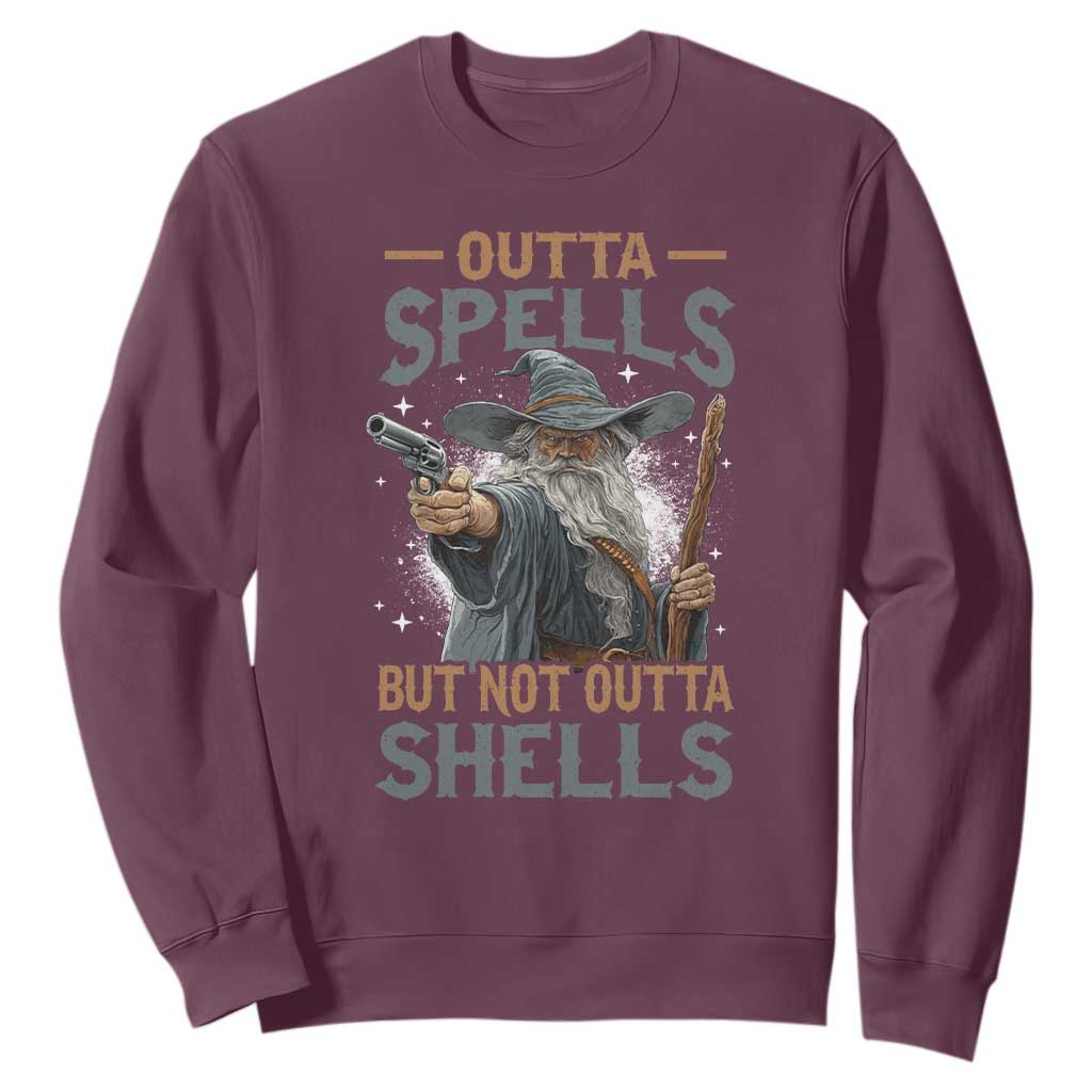 Outta Spells But Not Outta Shells Sweatshirt Funny Fantasy Meme TS11 Maroon Print Your Wear