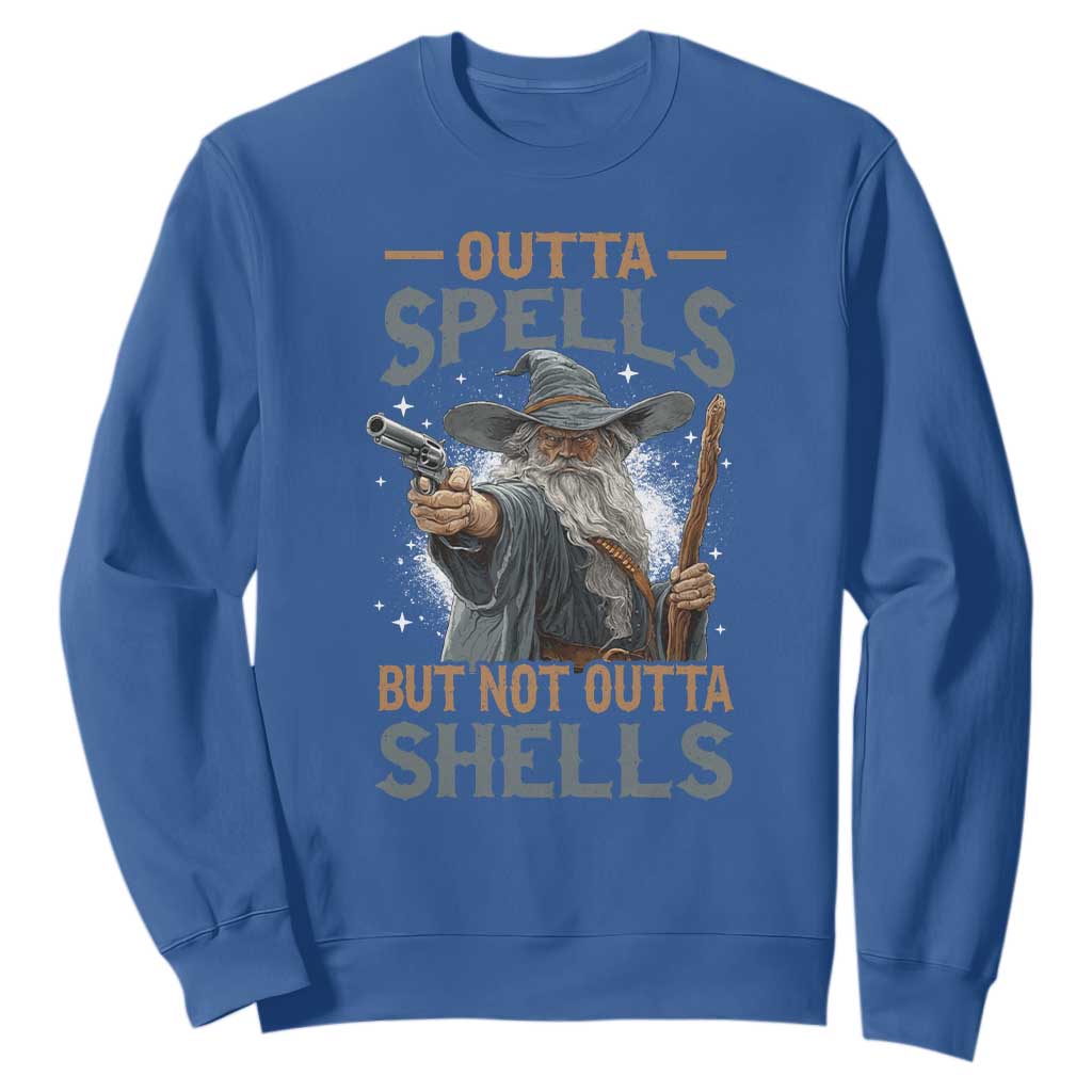 Outta Spells But Not Outta Shells Sweatshirt Funny Fantasy Meme TS11 Royal Blue Print Your Wear