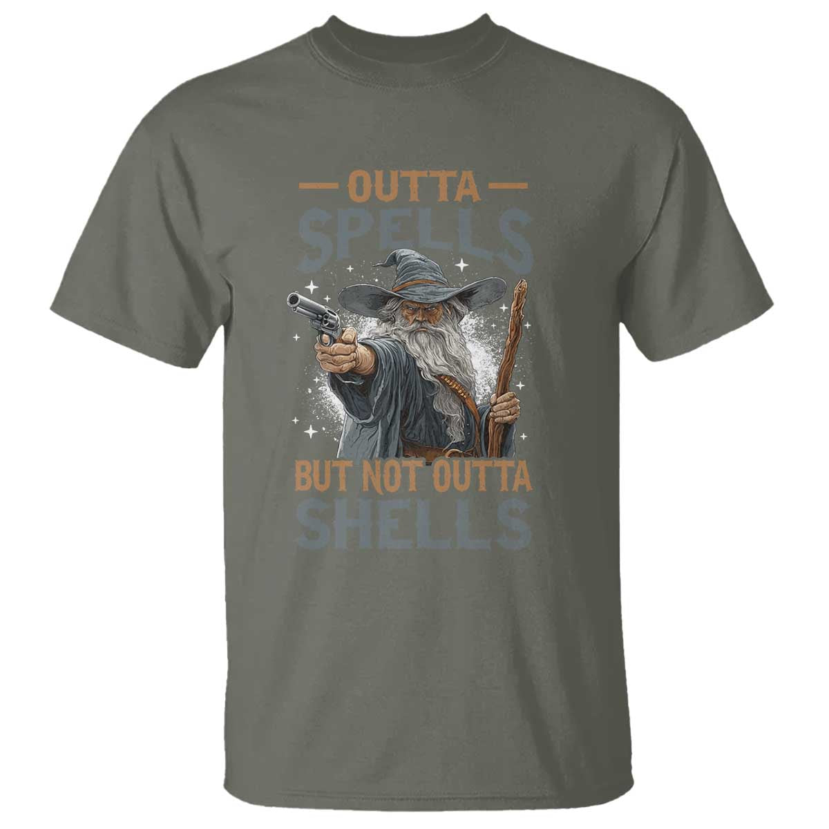 Outta Spells But Not Outta Shells T Shirt Funny Fantasy Meme TS11 Military Green Print Your Wear