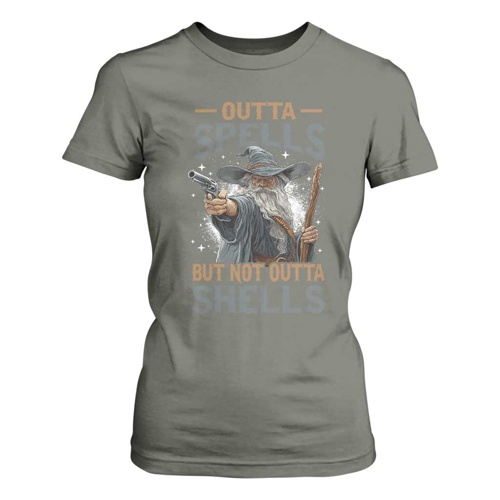 Outta Spells But Not Outta Shells T Shirt For Women Funny Fantasy Meme TS11 Military Green Print Your Wear