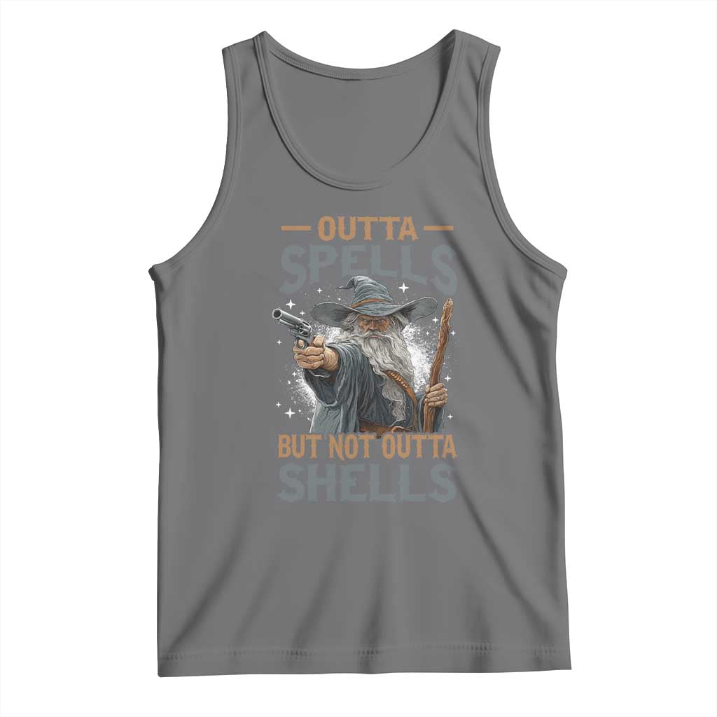 Outta Spells But Not Outta Shells Tank Top Funny Fantasy Meme TS11 Black Heather Print Your Wear