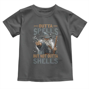 Outta Spells But Not Outta Shells Toddler T Shirt Funny Fantasy Meme TS11 Dark Heather Print Your Wear