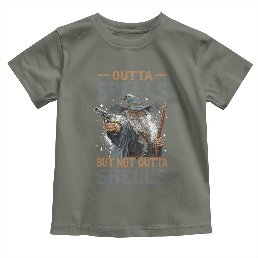Outta Spells But Not Outta Shells Toddler T Shirt Funny Fantasy Meme TS11 Military Green Print Your Wear