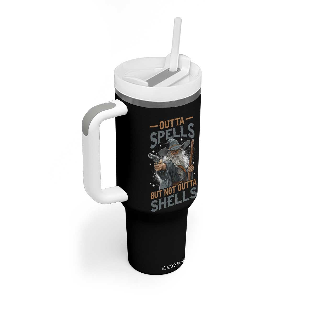 Outta Spells But Not Outta Shells Tumbler With Handle Funny Fantasy Meme TS11 Print Your Wear