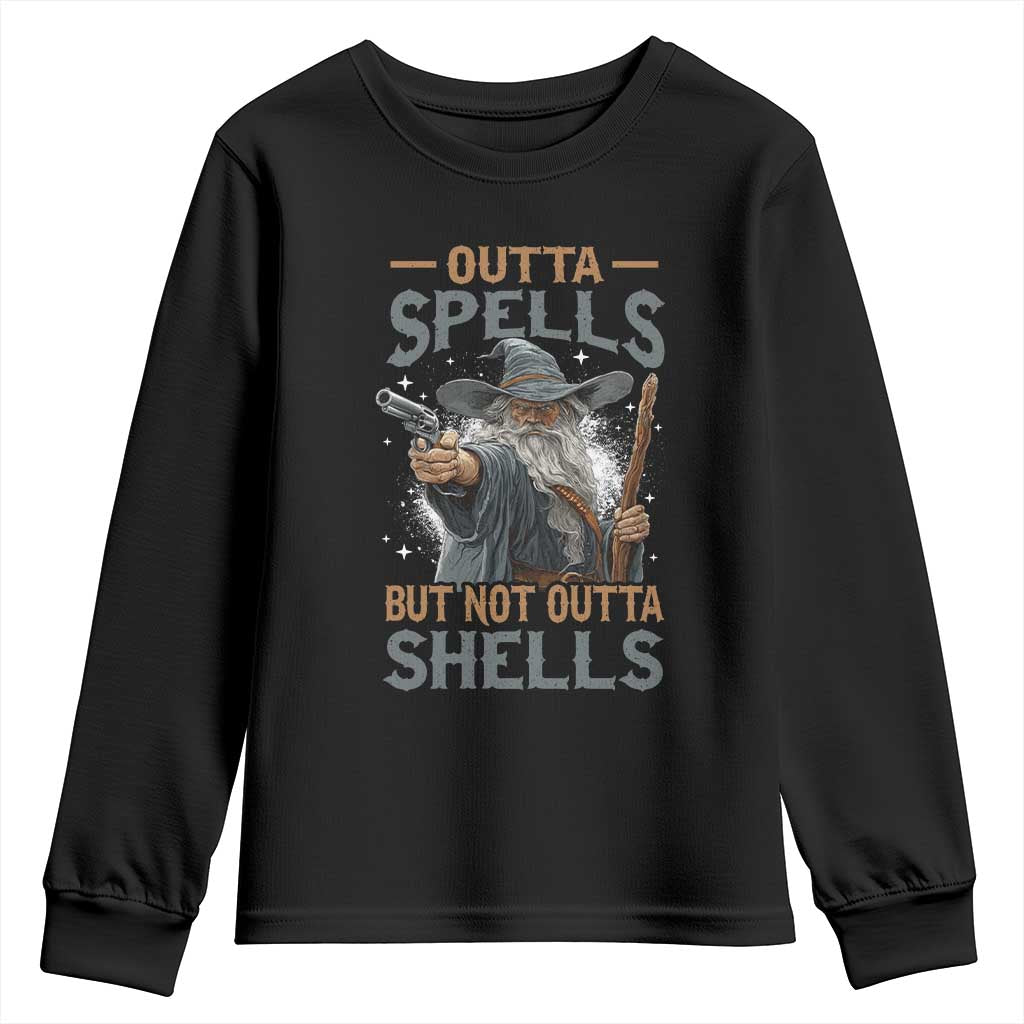 Outta Spells But Not Outta Shells Youth Sweatshirt Funny Fantasy Meme TS11 Black Print Your Wear