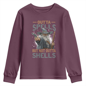 Outta Spells But Not Outta Shells Youth Sweatshirt Funny Fantasy Meme TS11 Maroon Print Your Wear