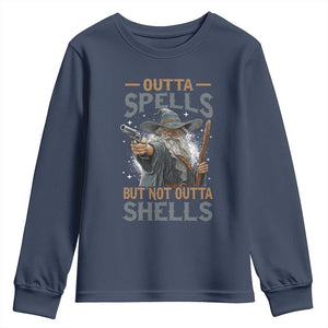 Outta Spells But Not Outta Shells Youth Sweatshirt Funny Fantasy Meme TS11 Navy Print Your Wear
