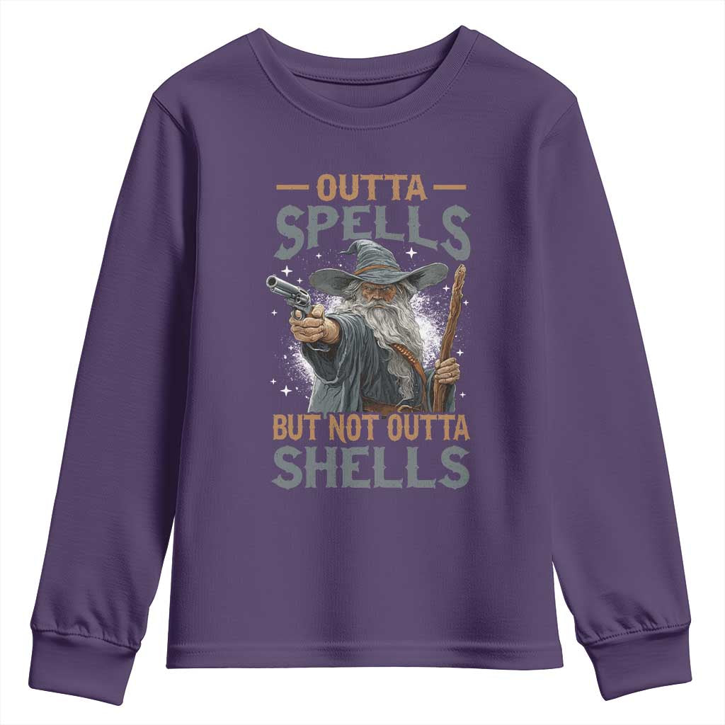 Outta Spells But Not Outta Shells Youth Sweatshirt Funny Fantasy Meme TS11 Purple Print Your Wear
