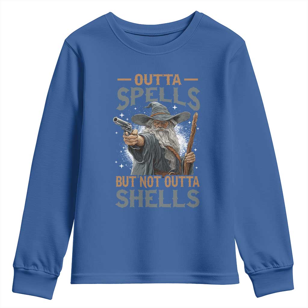 Outta Spells But Not Outta Shells Youth Sweatshirt Funny Fantasy Meme TS11 Royal Blue Print Your Wear