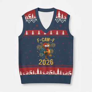 F Caw F 2026 Happy New Year V-Neck Knit Sweater Vest Funny Chicken Rooster TS11 Navy Red Print Your Wear