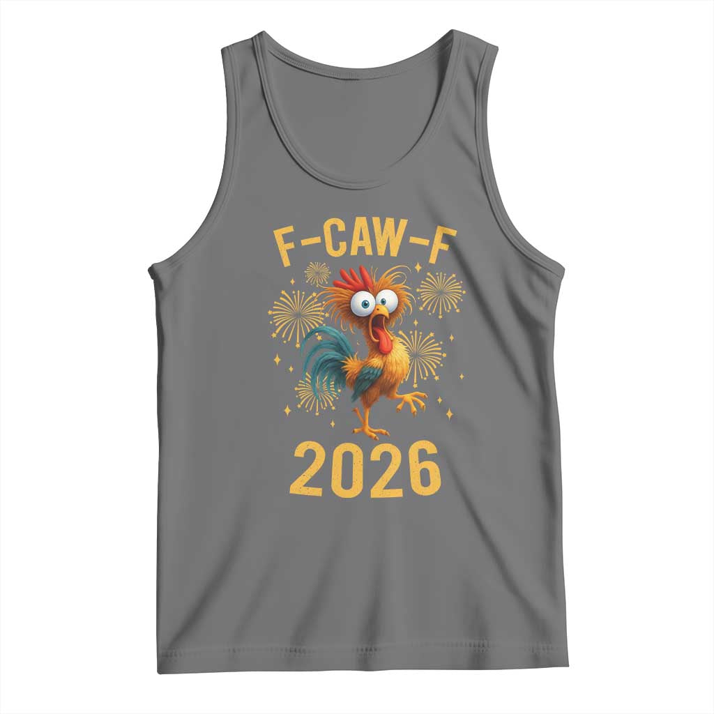 F Caw F 2026 Happy New Year Tank Top Funny Chicken Rooster TS11 Black Heather Print Your Wear