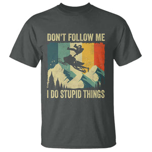 Funny Snowmobile T Shirt Don't Follow Me I Do Stupid Things Winter Sport TS11 Dark Heather Print Your Wear
