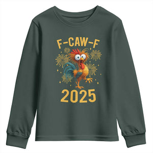 F Caw F 2025 Happy New Year 2026 Youth Sweatshirt Funny Chicken Rooster TS11 Dark Forest Green Print Your Wear