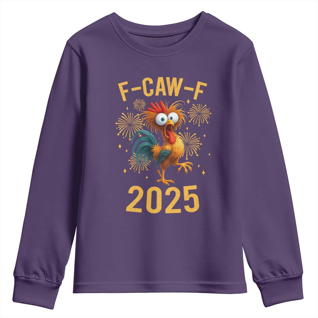 F Caw F 2025 Happy New Year 2026 Youth Sweatshirt Funny Chicken Rooster TS11 Purple Print Your Wear