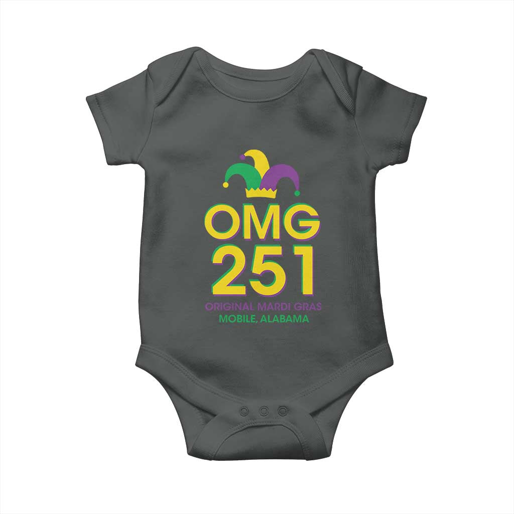 Funny Mardi Gras In Mobile Alabama Baby Onesie OMG 251 Original Mardi Gras Jester Hat TS11 Dark Heather Print Your Wear