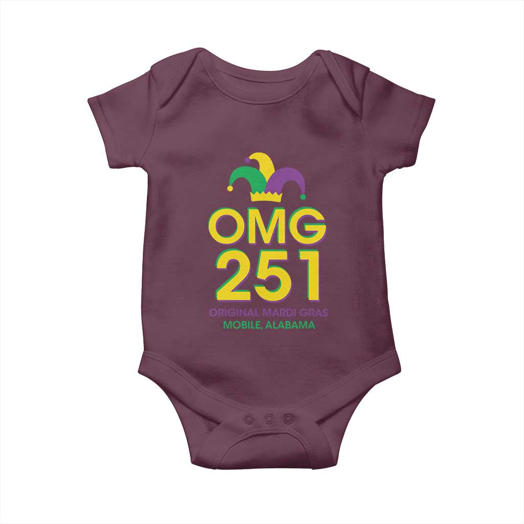 Funny Mardi Gras In Mobile Alabama Baby Onesie OMG 251 Original Mardi Gras Jester Hat TS11 Maroon Print Your Wear