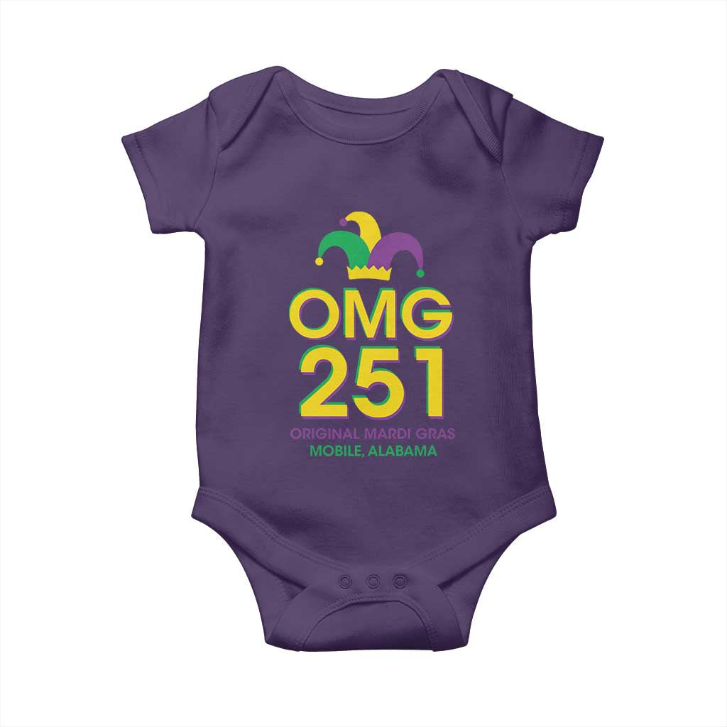 Funny Mardi Gras In Mobile Alabama Baby Onesie OMG 251 Original Mardi Gras Jester Hat TS11 Purple Print Your Wear