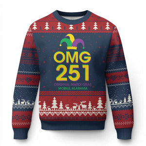Funny Mardi Gras In Mobile Alabama Ugly Christmas Sweater OMG 251 Original Mardi Gras Jester Hat TS11 Navy Red Print Your Wear