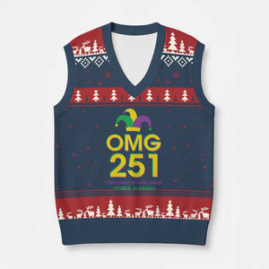 Funny Mardi Gras In Mobile Alabama V-Neck Knit Sweater Vest OMG 251 Original Mardi Gras Jester Hat TS11 Navy Red Print Your Wear