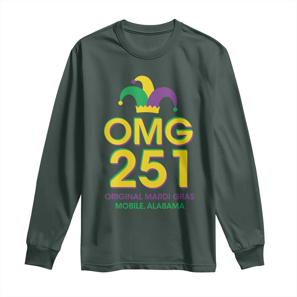 Funny Mardi Gras In Mobile Alabama Long Sleeve Shirt OMG 251 Original Mardi Gras Jester Hat TS11 Dark Forest Green Print Your Wear
