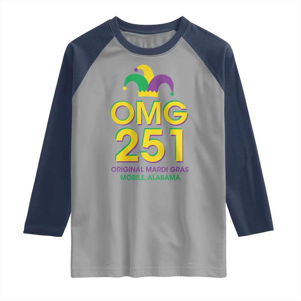 Funny Mardi Gras In Mobile Alabama Raglan Shirt OMG 251 Original Mardi Gras Jester Hat TS11 Sport Gray Navy Print Your Wear