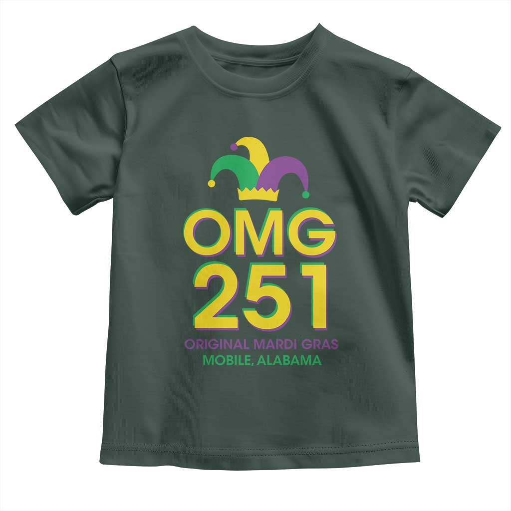Funny Mardi Gras In Mobile Alabama Toddler T Shirt OMG 251 Original Mardi Gras Jester Hat TS11 Dark Forest Green Print Your Wear
