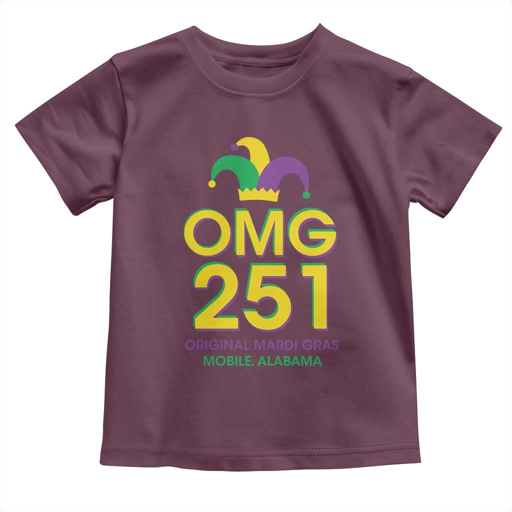 Funny Mardi Gras In Mobile Alabama Toddler T Shirt OMG 251 Original Mardi Gras Jester Hat TS11 Maroon Print Your Wear