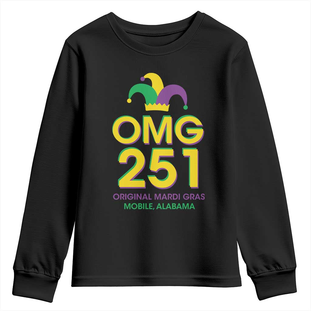 Funny Mardi Gras In Mobile Alabama Youth Sweatshirt OMG 251 Original Mardi Gras Jester Hat TS11 Black Print Your Wear