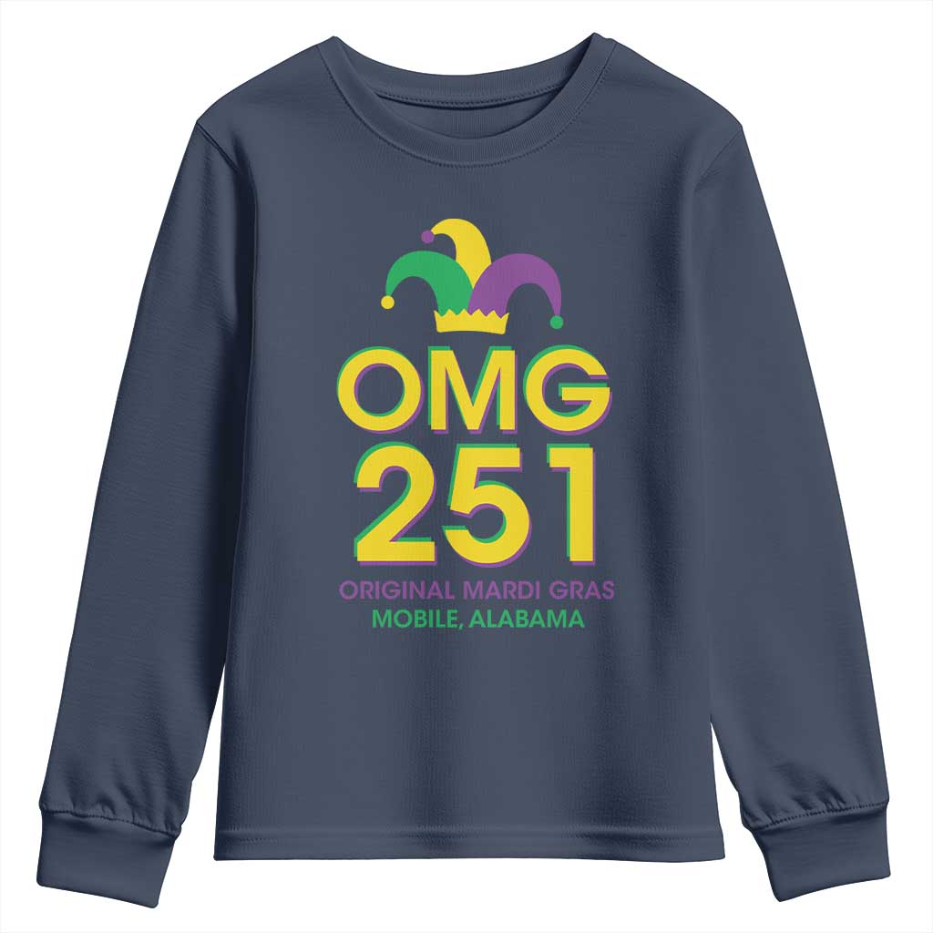 Funny Mardi Gras In Mobile Alabama Youth Sweatshirt OMG 251 Original Mardi Gras Jester Hat TS11 Navy Print Your Wear