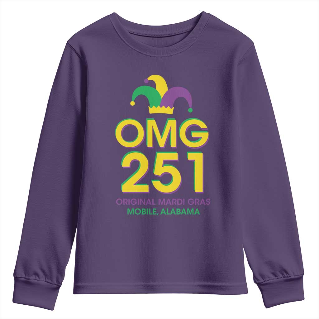Funny Mardi Gras In Mobile Alabama Youth Sweatshirt OMG 251 Original Mardi Gras Jester Hat TS11 Purple Print Your Wear
