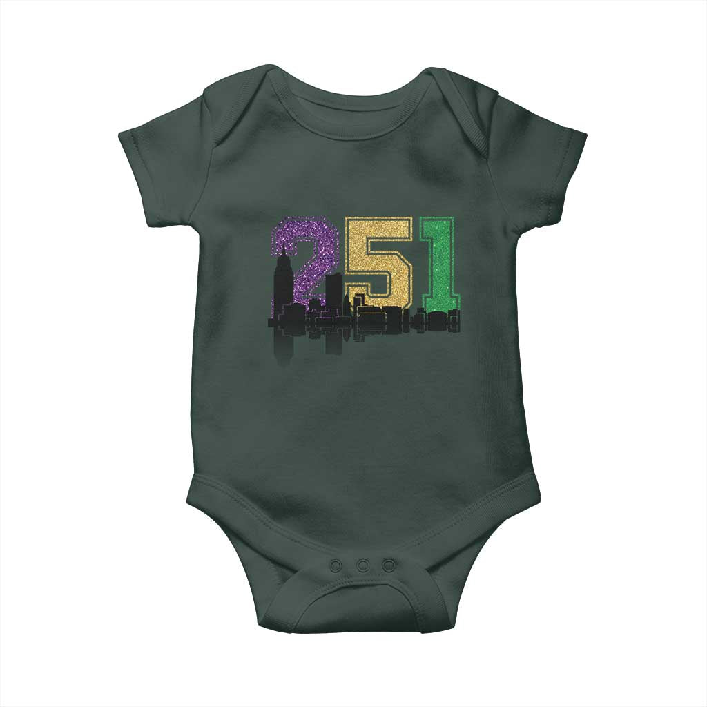 Funny Mardi Gras Mobile Alabama Baby Onesie 251 Skyline Area Code Glitter Print TS11 Print Your Wear
