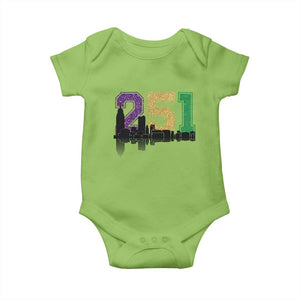 Funny Mardi Gras Mobile Alabama Baby Onesie 251 Skyline Area Code Glitter Print TS11 Lime Print Your Wear