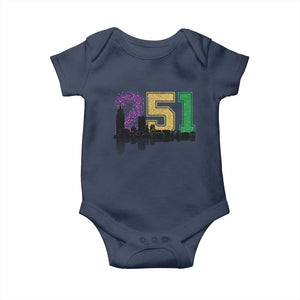 Funny Mardi Gras Mobile Alabama Baby Onesie 251 Skyline Area Code Glitter Print TS11 Navy Print Your Wear