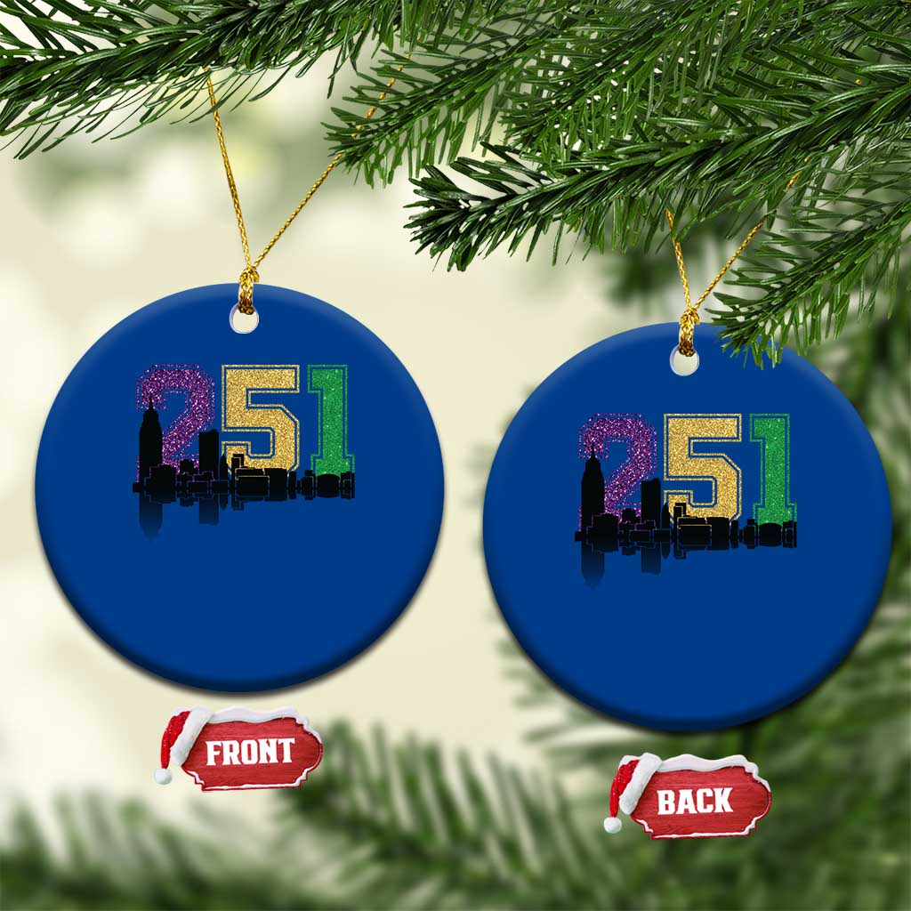Funny Mardi Gras Mobile Alabama Ceramic Ornament 251 Skyline Area Code Glitter Print TS11 1pc Blue Print Your Wear