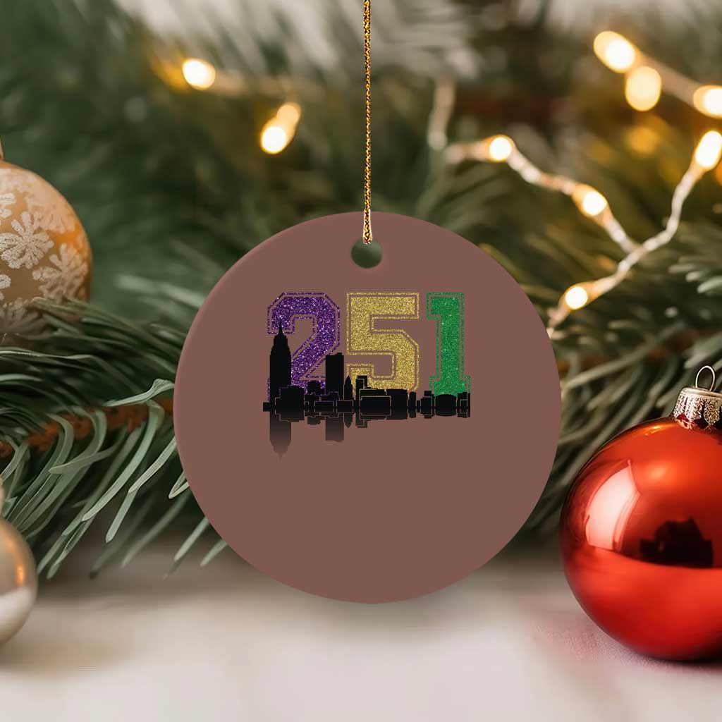 Funny Mardi Gras Mobile Alabama Ceramic Ornament 251 Skyline Area Code Glitter Print TS11 1pc Mocha Print Your Wear