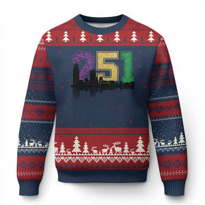 Funny Mardi Gras Mobile Alabama Ugly Christmas Sweater 251 Skyline Area Code Glitter Print TS11 Navy Red Print Your Wear