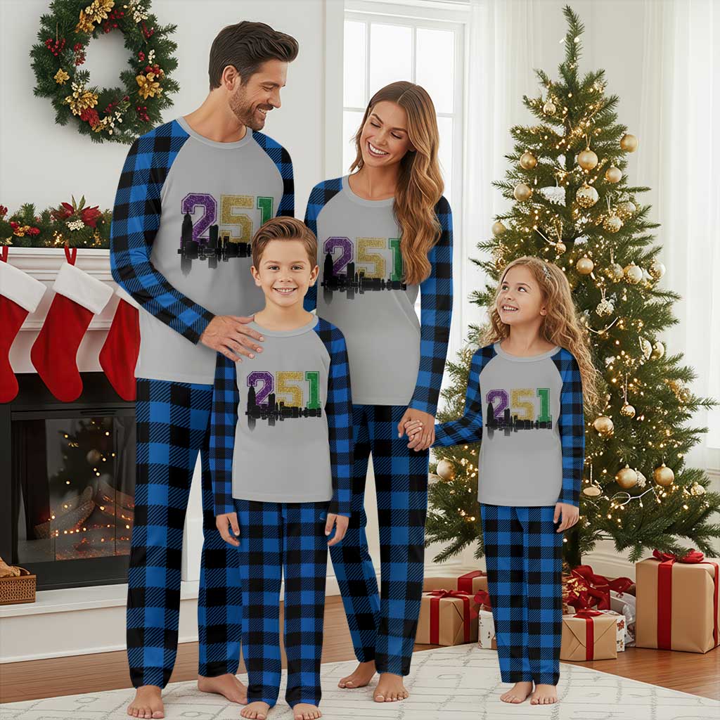 Funny Mardi Gras Mobile Alabama Plaid Pajama Set 251 Skyline Area Code Glitter Print TS11 Blue Plaid Print Your Wear