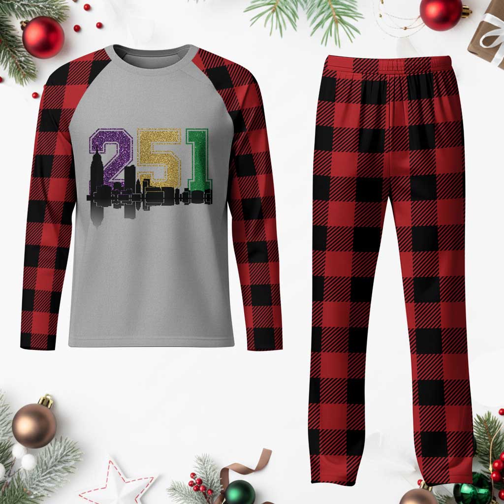 Funny Mardi Gras Mobile Alabama Plaid Pajama Set 251 Skyline Area Code Glitter Print TS11 Buffalo Plaid Print Your Wear