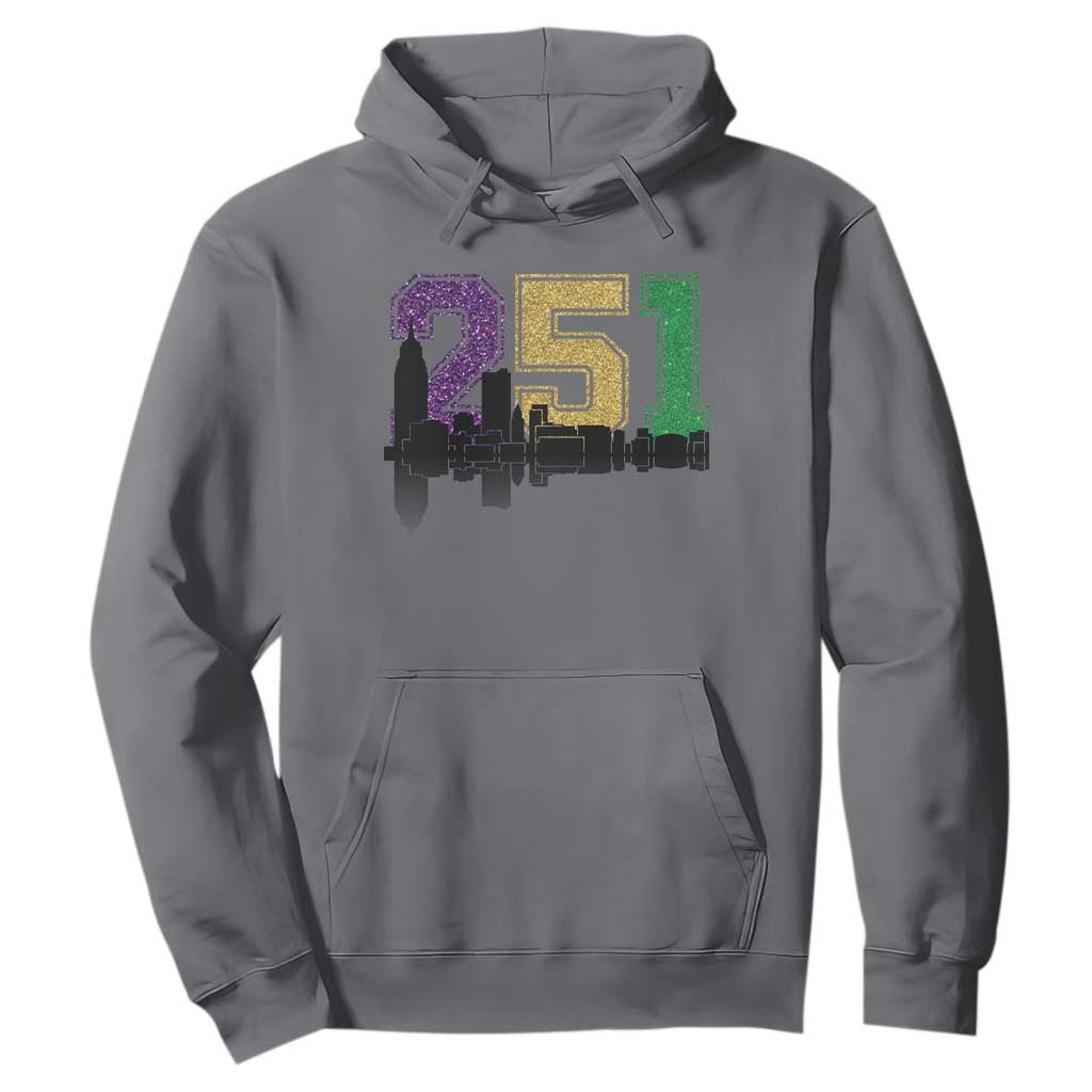 Funny Mardi Gras Mobile Alabama Hoodie 251 Skyline Area Code Glitter Print TS11 Charcoal Print Your Wear