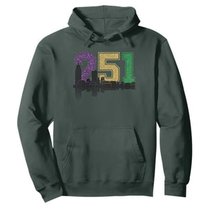 Funny Mardi Gras Mobile Alabama Hoodie 251 Skyline Area Code Glitter Print TS11 Dark Forest Green Print Your Wear